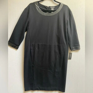 NWT Lord &  Taylor Womens Black 3/4 Sleeve Round Neck Back Zip Shift Dress Sz 8